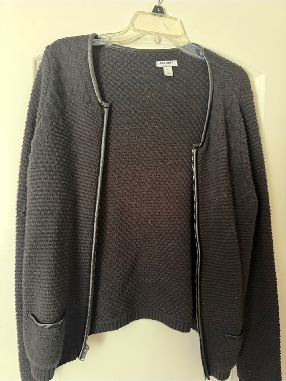 Old Navy Black Textured Zip Cardigan